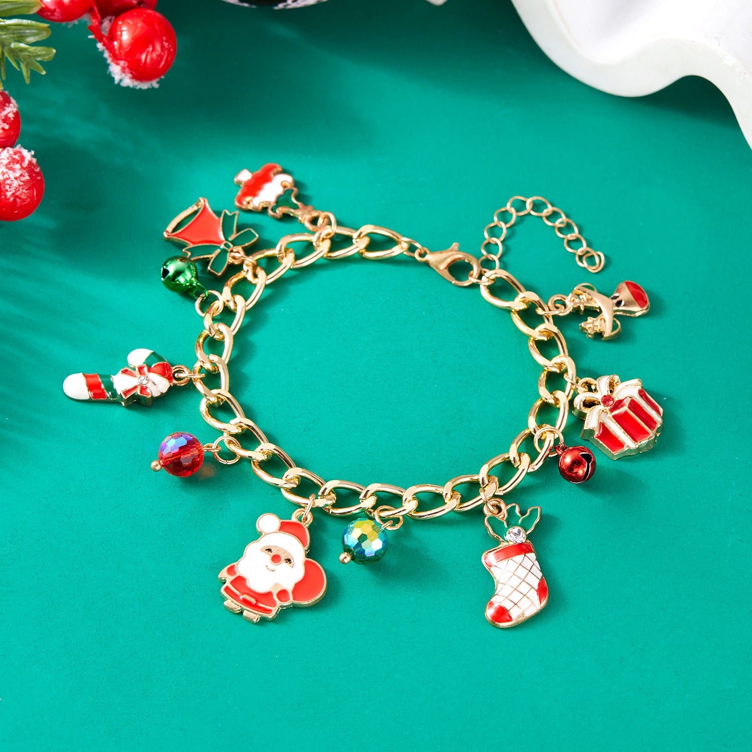 Wholesale Christmas element bracelet  bell wreath pull-out bracelet